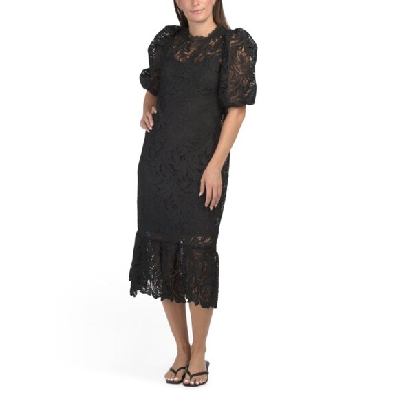 NANCY YANG Black Flounce Hem Lace Dress - Picture 1 of 2